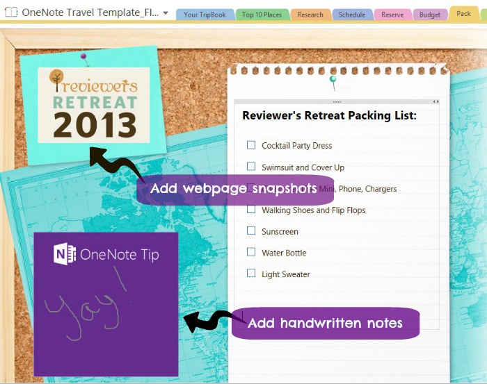 onenote travel planner template