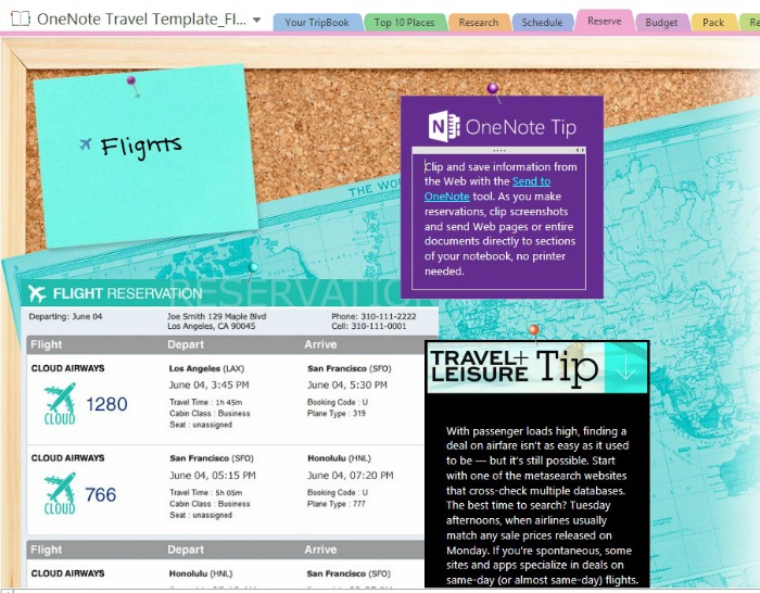 onenote for travel planning